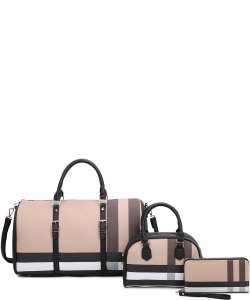 3-in-1 Plaid Pattern Weekender Duffle Bag Set SAF22528 BLACK